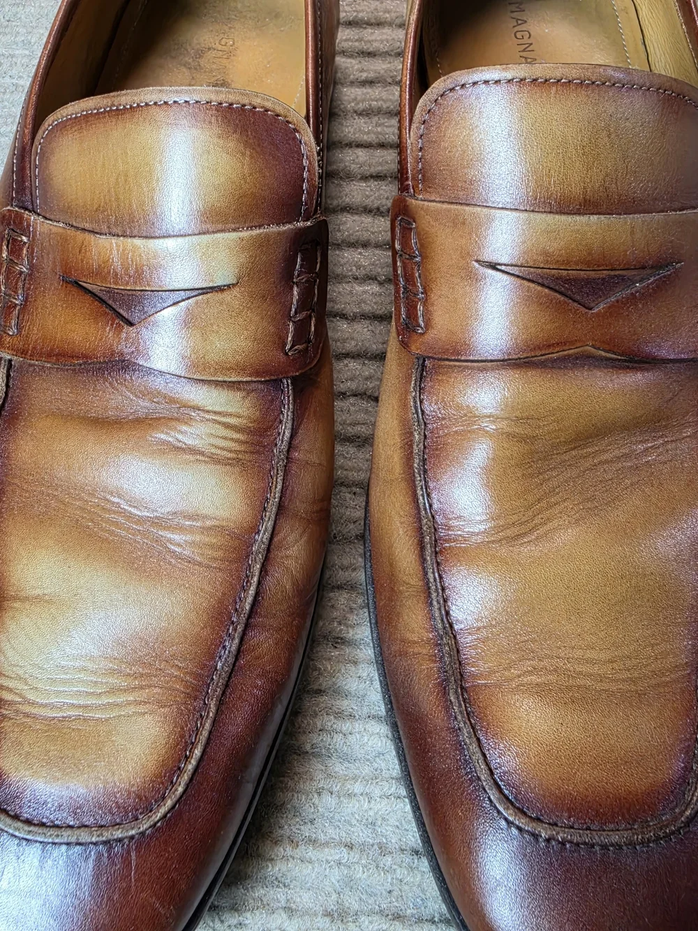 Magnanni Ramiro Penny Loafers Men’s 12 Brown Burnished Leather Handmade Spain